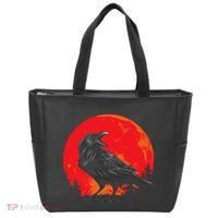 Red Moon Black Crow Gothic Animal Bird Spooky Forest Raven Tote Bag thumb 0