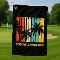 Retro Myrtle Beach South Carolina Palm Trees Vacation Golf Towel thumb 1