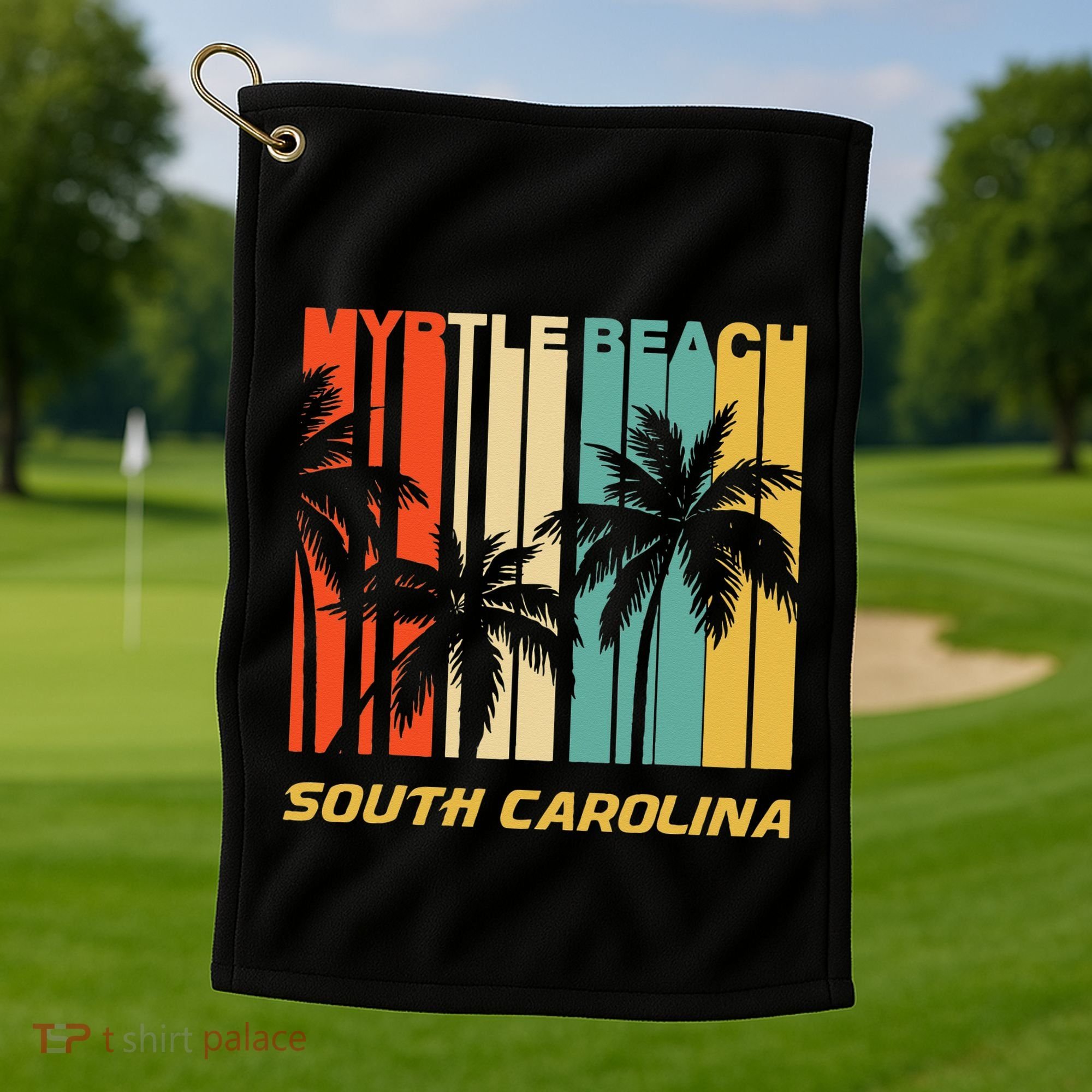 Retro Myrtle Beach South Carolina Palm Trees Vacation Golf Towel