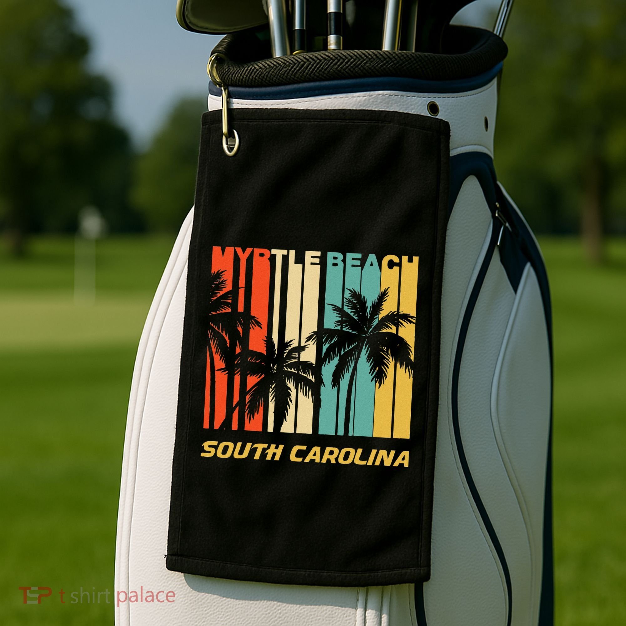 Retro Myrtle Beach South Carolina Palm Trees Vacation Golf Towel