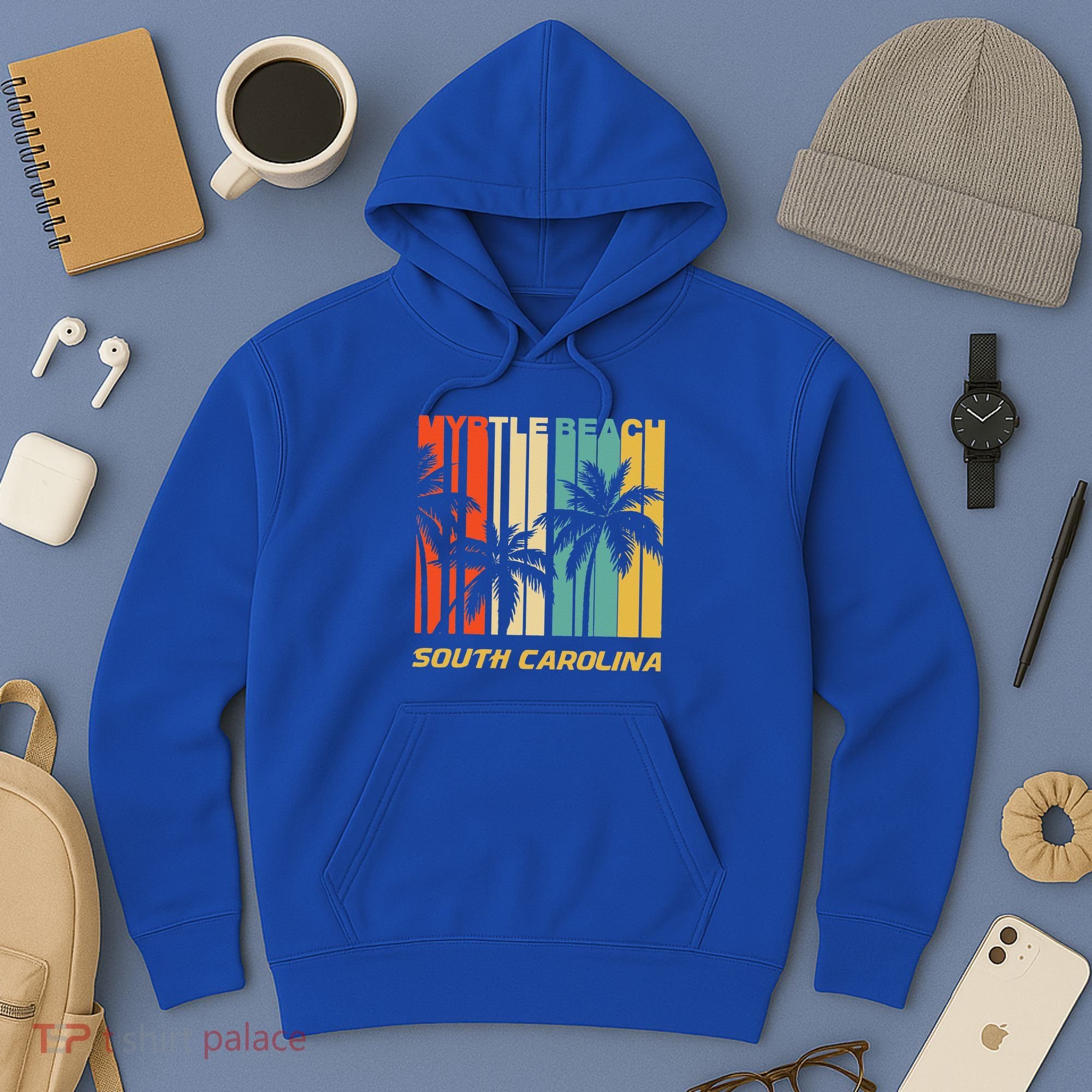 Retro Myrtle Beach South Carolina Palm Trees Vacation Hoodie