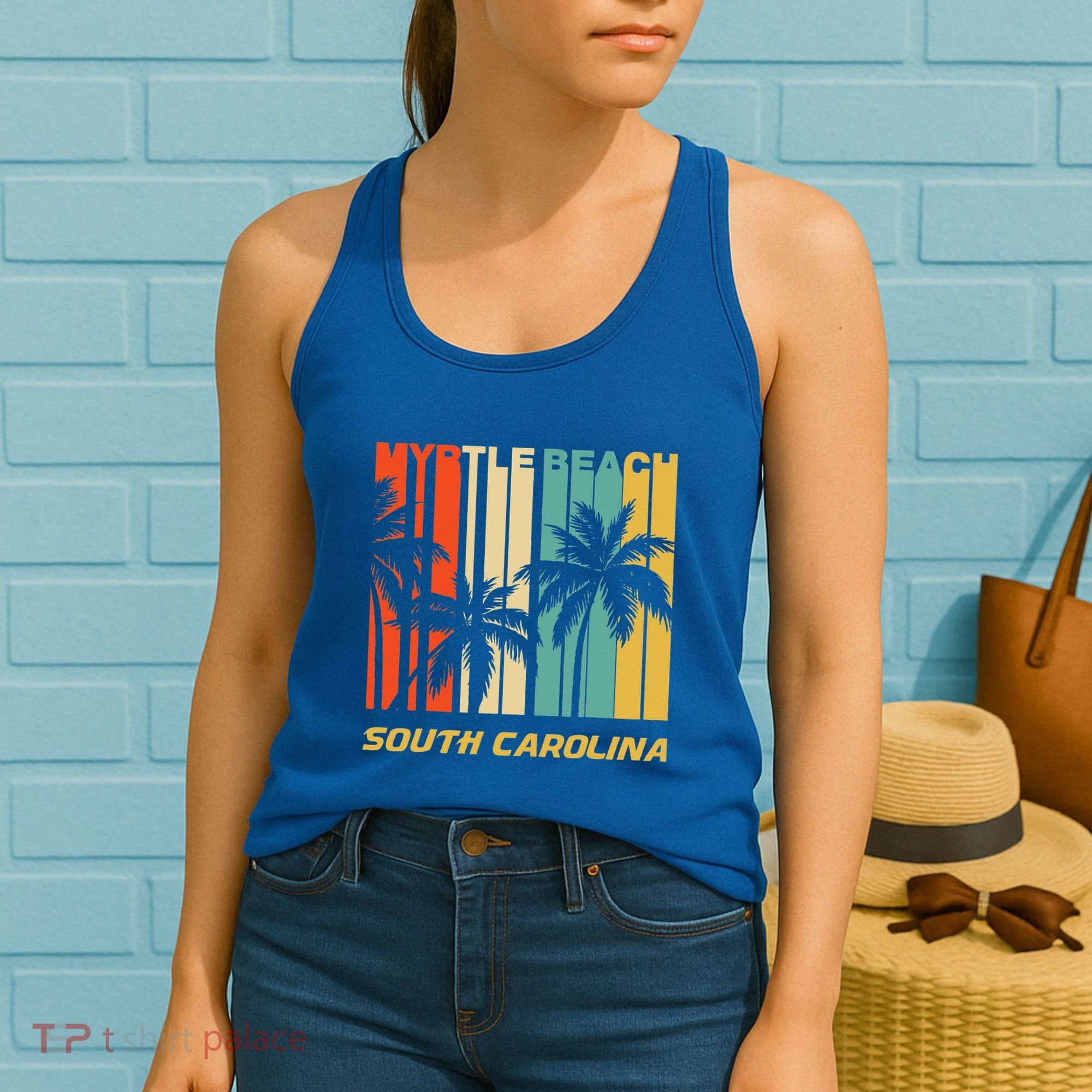 Retro Myrtle Beach South Carolina Palm Trees Vacation Women's Tank Top