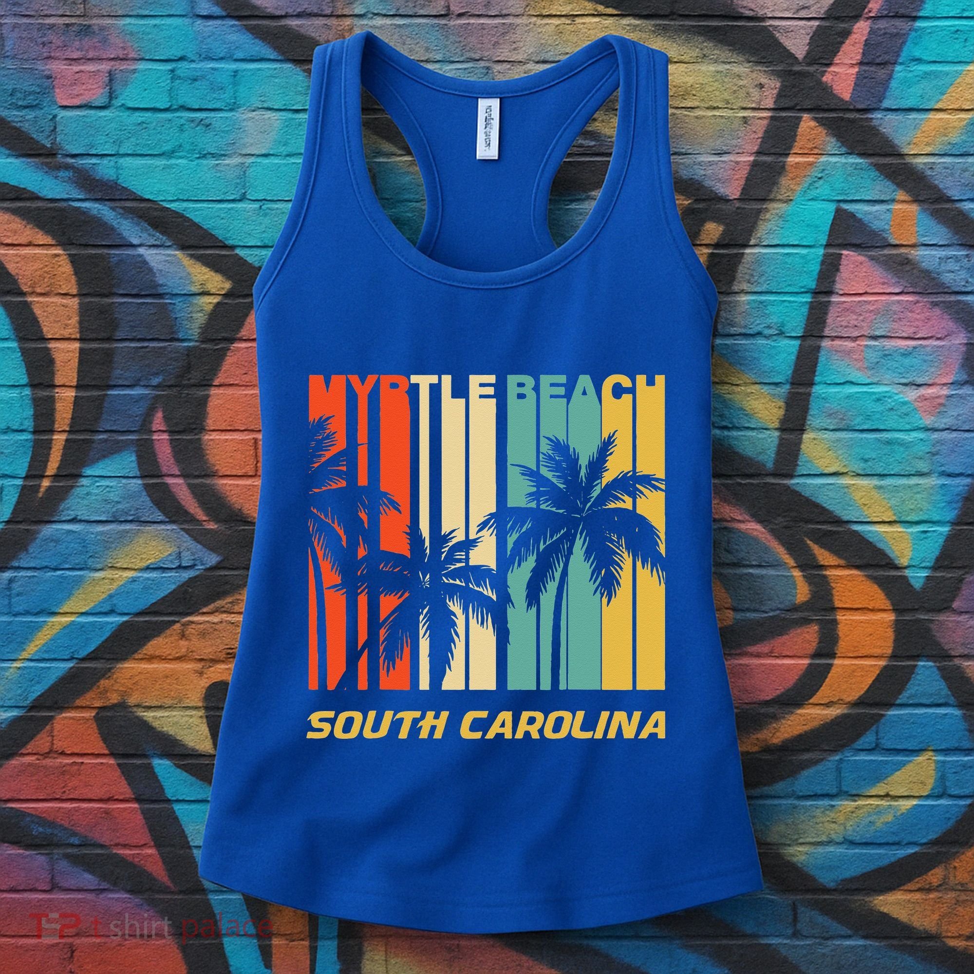 Retro Myrtle Beach South Carolina Palm Trees Vacation Women's Tank Top