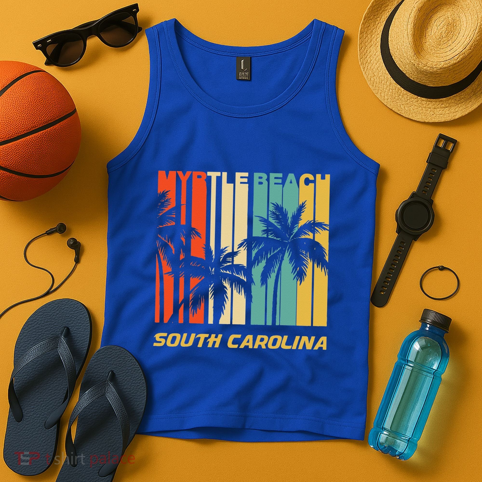 Retro Myrtle Beach South Carolina Palm Trees Vacation Tank Top