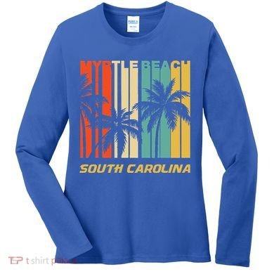 Retro Myrtle Beach South Carolina Palm Trees Vacation Women's Long Sleeve Shirt