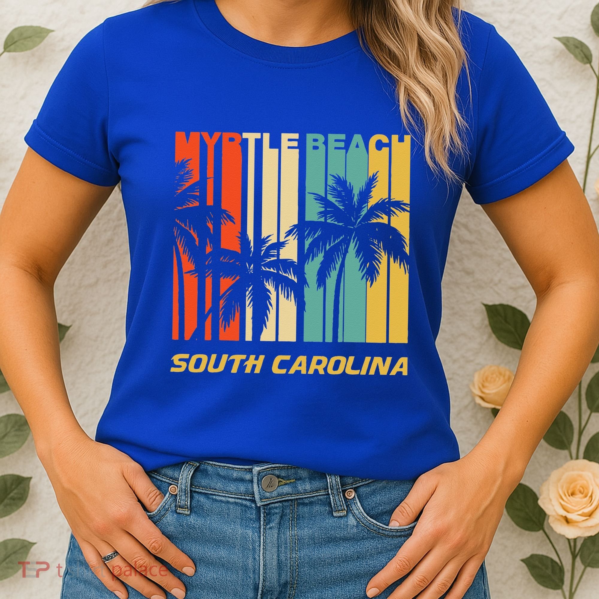 Retro Myrtle Beach South Carolina Palm Trees Vacation Women's T-Shirt