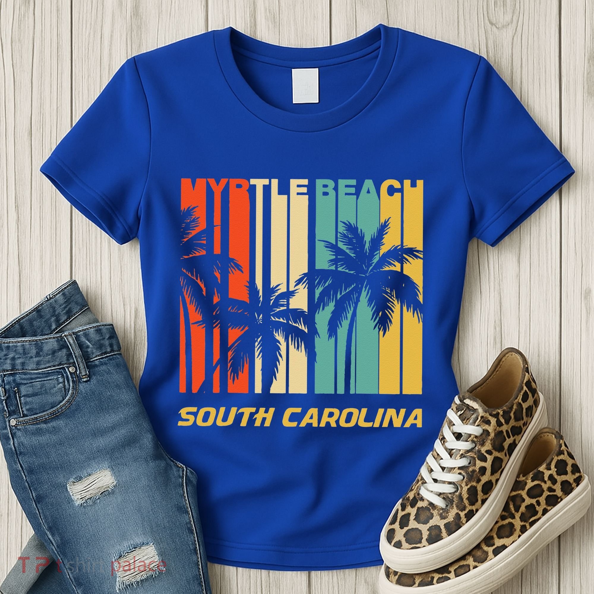 Retro Myrtle Beach South Carolina Palm Trees Vacation Women's T-Shirt