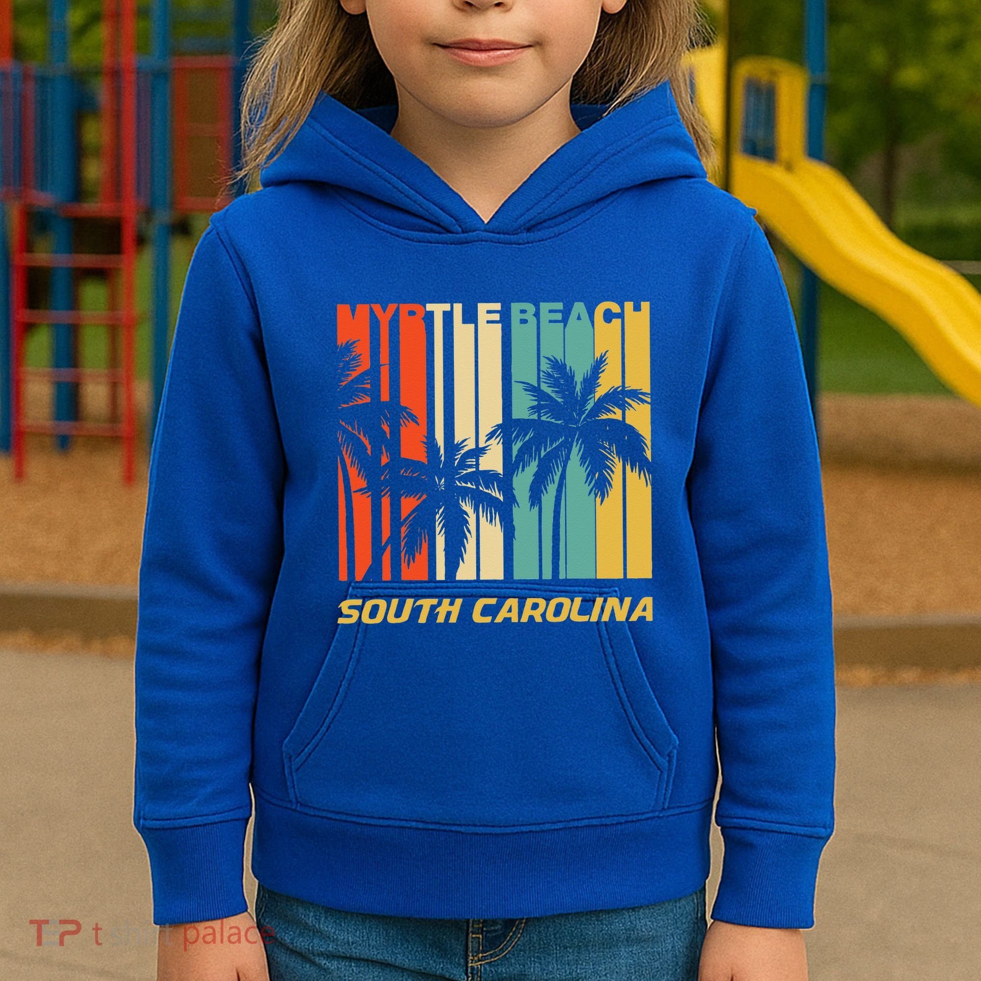 Retro Myrtle Beach South Carolina Palm Trees Vacation Kids Hoodie