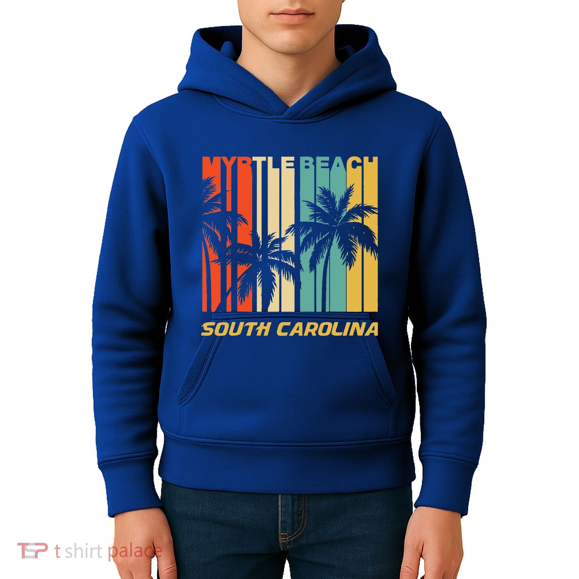 Retro Myrtle Beach South Carolina Palm Trees Vacation Kids Hoodie