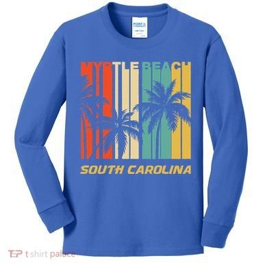 Retro Myrtle Beach South Carolina Palm Trees Vacation Kids Long Sleeve Shirt