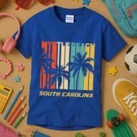 Retro Myrtle Beach South Carolina Palm Trees Vacation Kids T-Shirt thumb 3