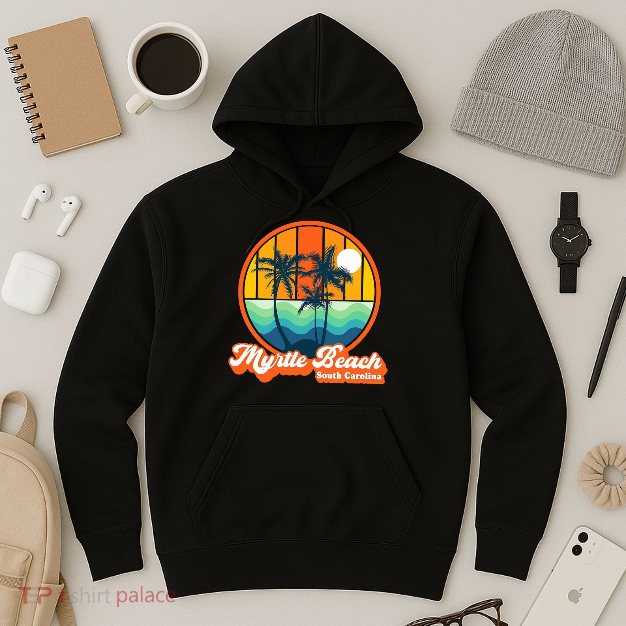 Retro Myrtle Beach South Carolina Summer 90s Beach Souvenirs Hoodie