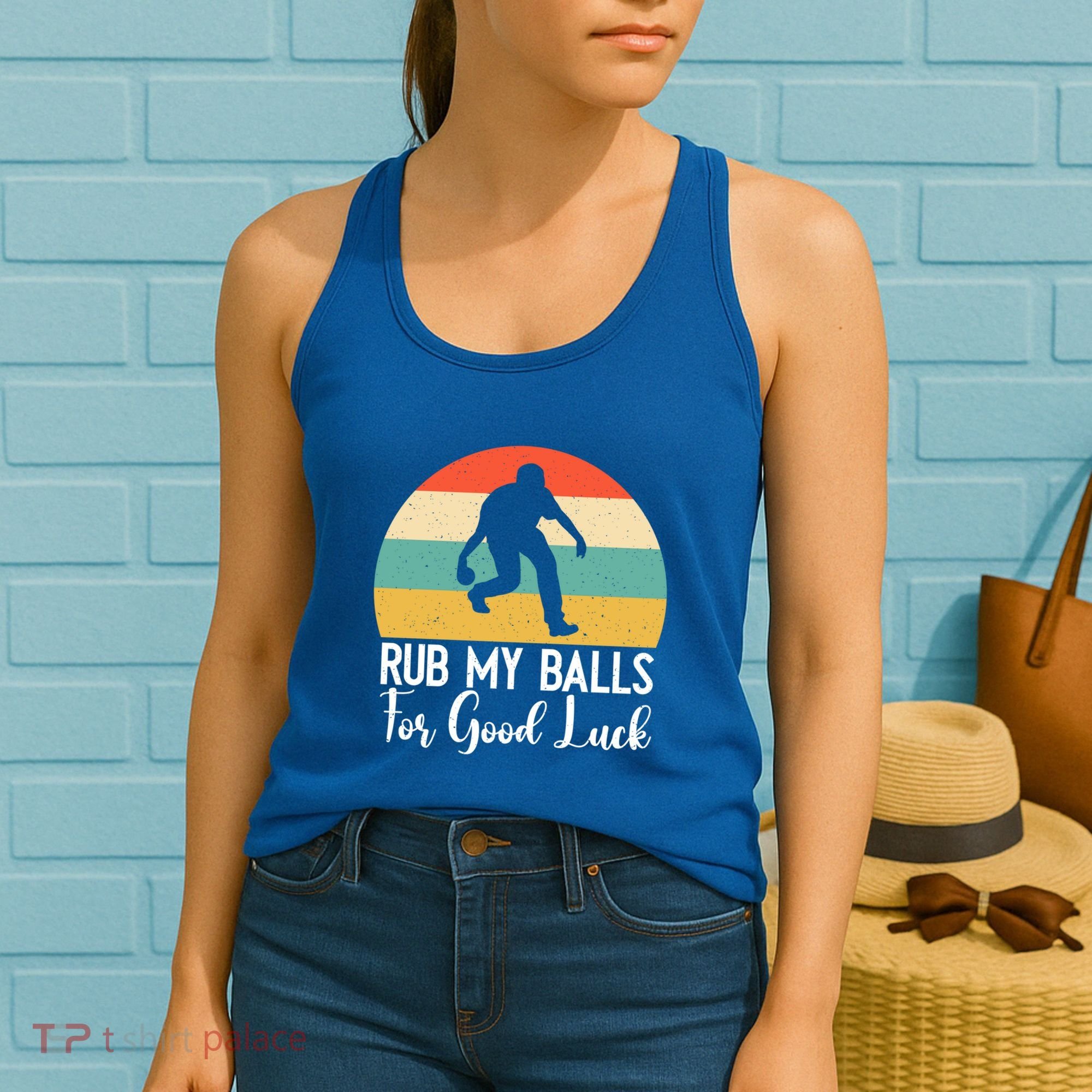 Rub My Balls For Good Luck Funny Bocce Ball Gift Women's Tank Top