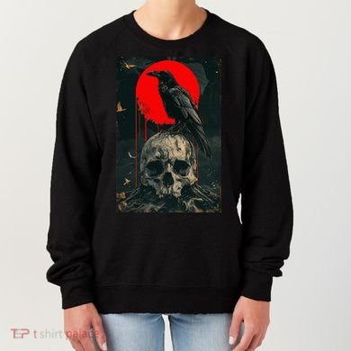 Red Moon Black Gothic Raven Skull Graphic Black Crow Women's Sweatshirt