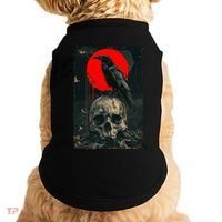 Red Moon Black Gothic Raven Skull Graphic Black Crow Doggie Tank thumb 0