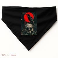 Red Moon Black Gothic Raven Skull Graphic Black Crow USA-Made Doggie Bandana thumb 0