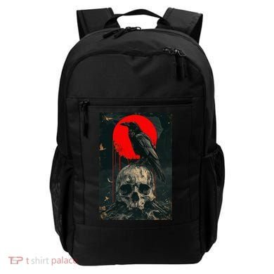 Red Moon Black Gothic Raven Skull Graphic Black Crow Backpack