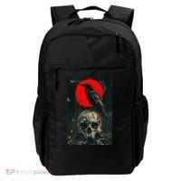 Red Moon Black Gothic Raven Skull Graphic Black Crow Backpack thumb 0