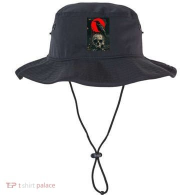Red Moon Black Gothic Raven Skull Graphic Black Crow Bucket Hat