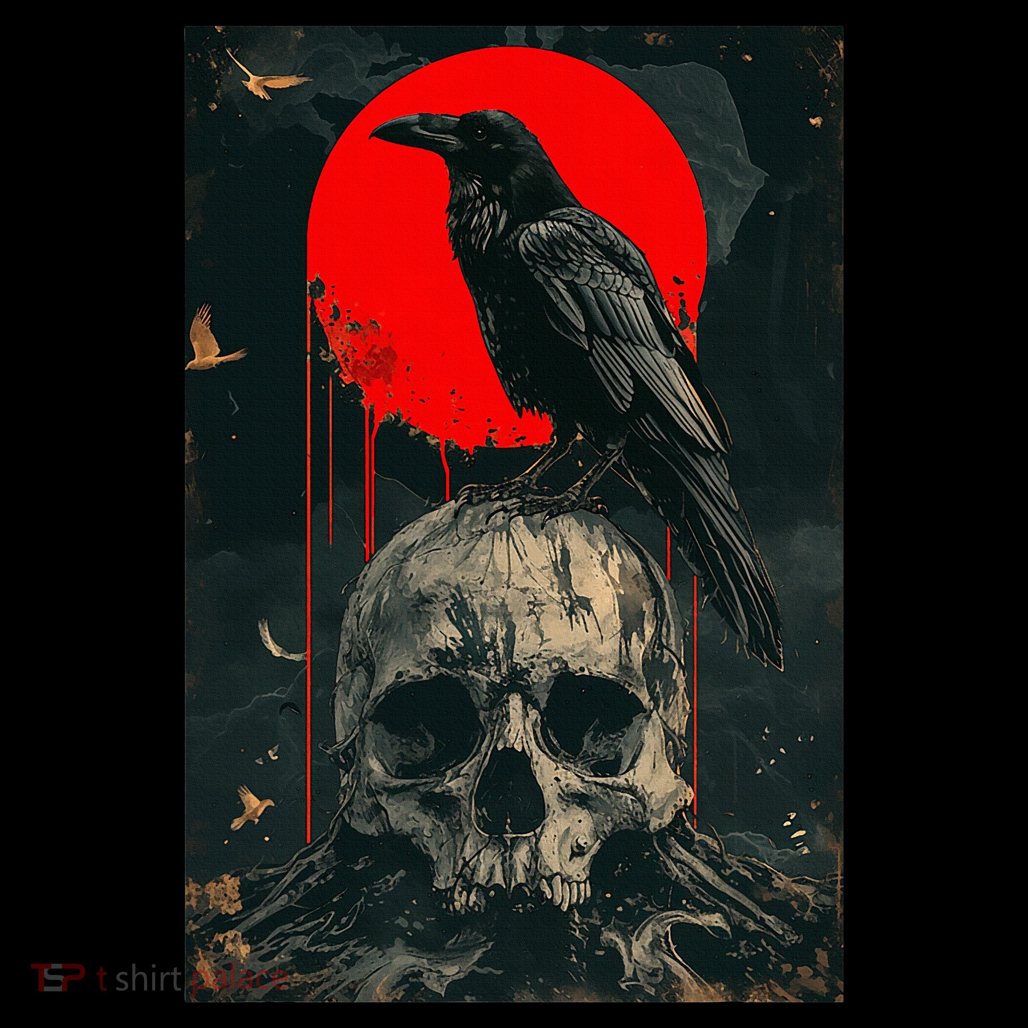 Red Moon Black Gothic Raven Skull Graphic Black Crow Women's Hoodie