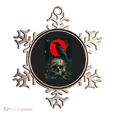 Red Moon Black Gothic Raven Skull Graphic Black Crow Ornament