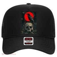 Red Moon Black Gothic Raven Skull Graphic Black Crow Hat thumb 0