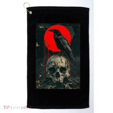 Red Moon Black Gothic Raven Skull Graphic Black Crow Golf Towel