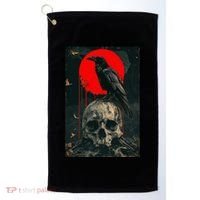 Red Moon Black Gothic Raven Skull Graphic Black Crow Golf Towel thumb 0