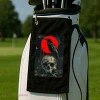 Red Moon Black Gothic Raven Skull Graphic Black Crow Golf Towel thumb 2