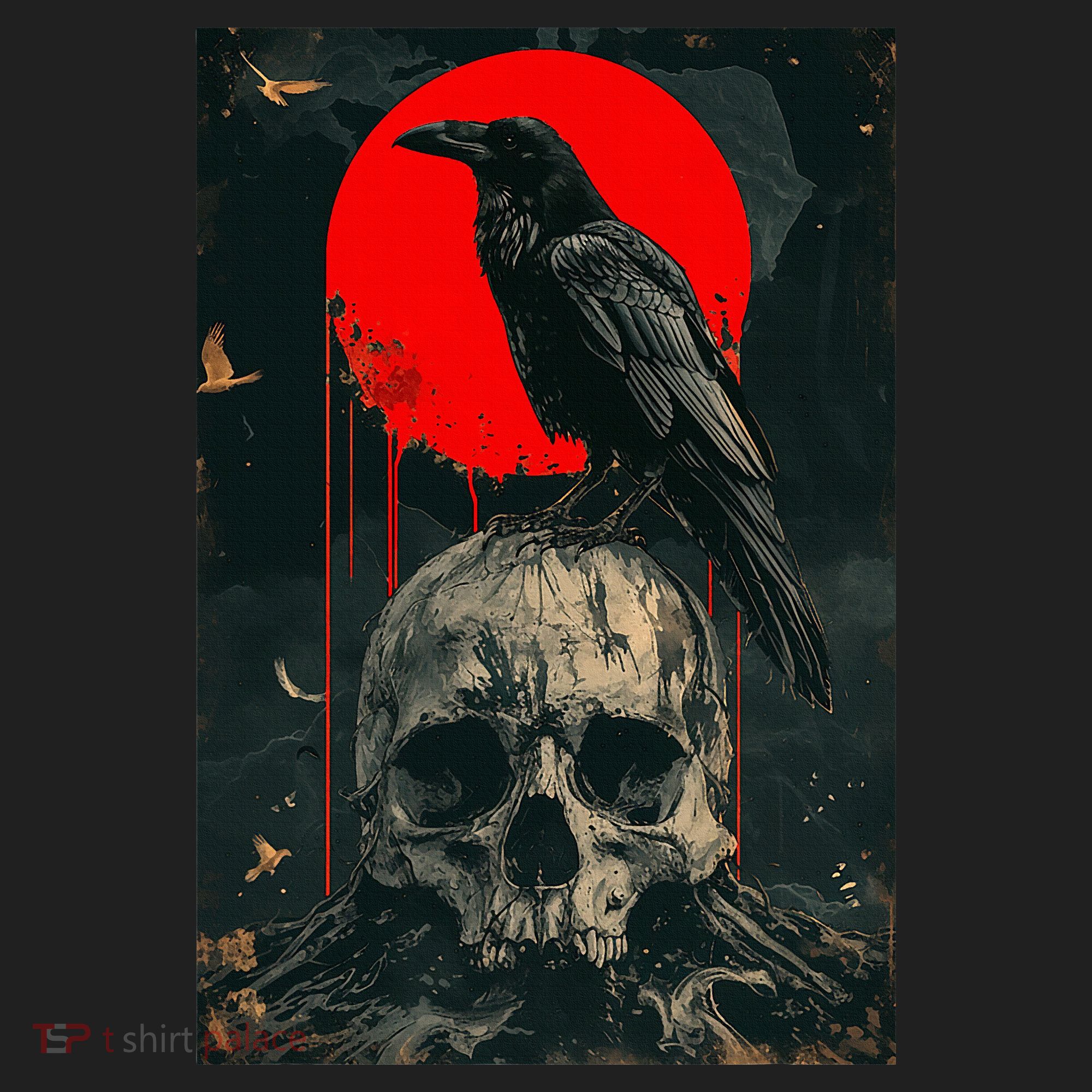 Red Moon Black Gothic Raven Skull Graphic Black Crow Golf Towel