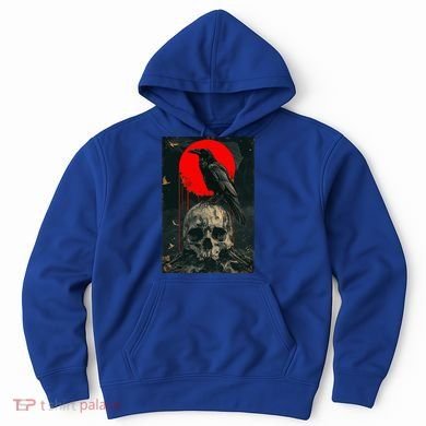 Red Moon Black Gothic Raven Skull Graphic Black Crow Hoodie