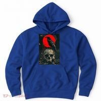 Red Moon Black Gothic Raven Skull Graphic Black Crow Hoodie thumb 0