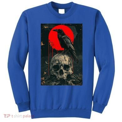 Red Moon Black Gothic Raven Skull Graphic Black Crow Sweatshirt