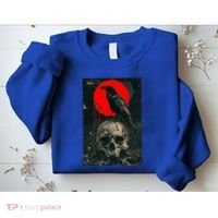 Red Moon Black Gothic Raven Skull Graphic Black Crow Sweatshirt thumb 2