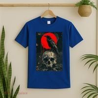 Red Moon Black Gothic Raven Skull Graphic Black Crow T-Shirt thumb 2