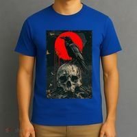 Red Moon Black Gothic Raven Skull Graphic Black Crow T-Shirt thumb 3