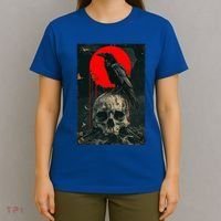 Red Moon Black Gothic Raven Skull Graphic Black Crow T-Shirt thumb 4