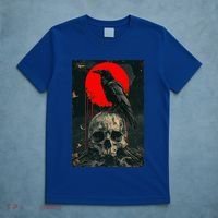 Red Moon Black Gothic Raven Skull Graphic Black Crow T-Shirt thumb 5