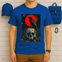 Red Moon Black Gothic Raven Skull Graphic Black Crow T-Shirt thumb 6