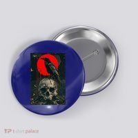 Red Moon Black Gothic Raven Skull Graphic Black Crow Button thumb 0