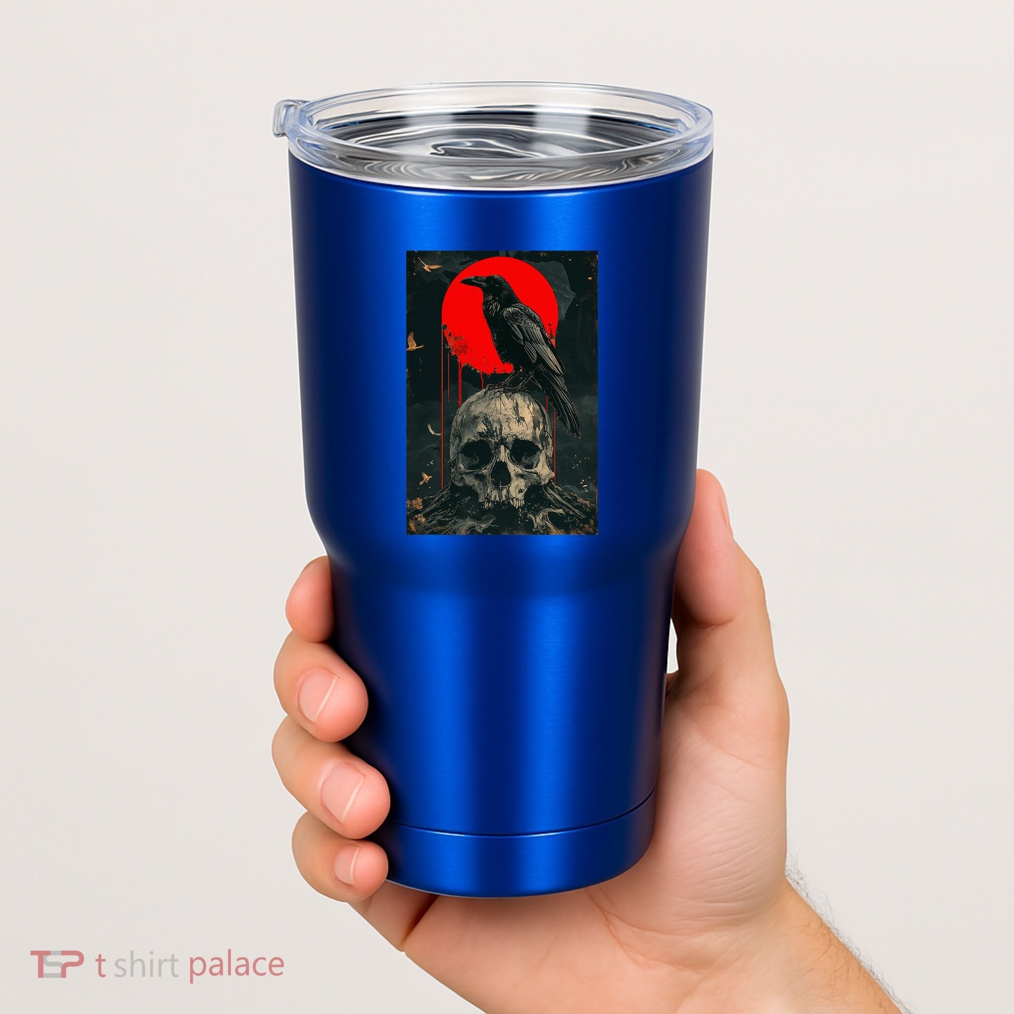 Red Moon Black Gothic Raven Skull Graphic Black Crow Tumbler
