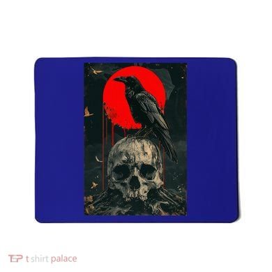 Red Moon Black Gothic Raven Skull Graphic Black Crow Mousepad