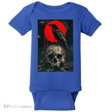 Red Moon Black Gothic Raven Skull Graphic Black Crow Baby Bodysuit