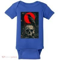 Red Moon Black Gothic Raven Skull Graphic Black Crow Baby Bodysuit thumb 0