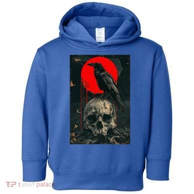 Red Moon Black Gothic Raven Skull Graphic Black Crow Toddler Hoodie