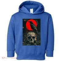 Red Moon Black Gothic Raven Skull Graphic Black Crow Toddler Hoodie thumb 0