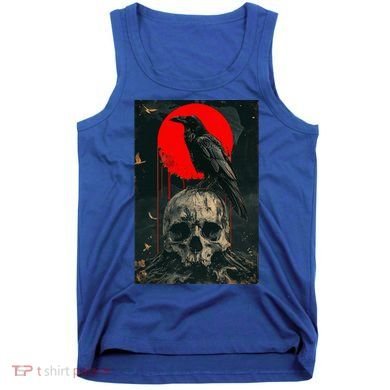 Red Moon Black Gothic Raven Skull Graphic Black Crow Tank Top