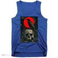 Red Moon Black Gothic Raven Skull Graphic Black Crow Tank Top thumb 0