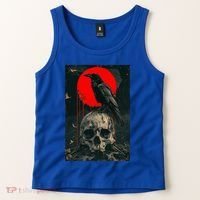 Red Moon Black Gothic Raven Skull Graphic Black Crow Tank Top thumb 2