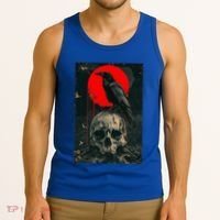 Red Moon Black Gothic Raven Skull Graphic Black Crow Tank Top thumb 3